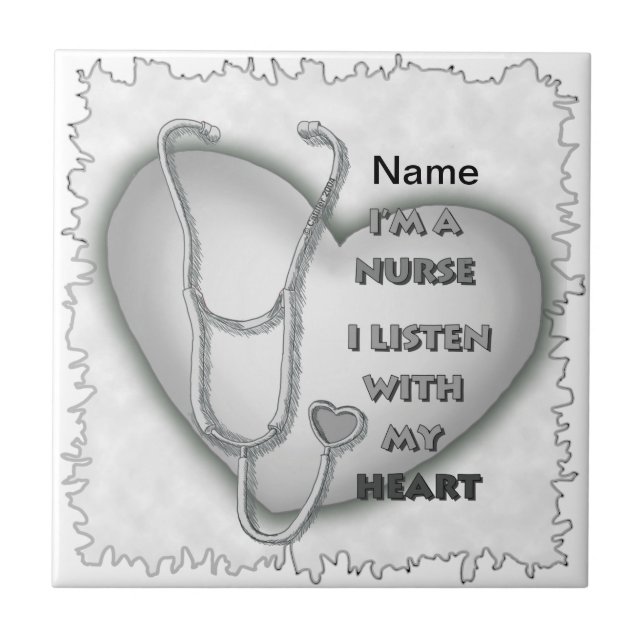 Big grey heart nurse  ceramic tile (Front)