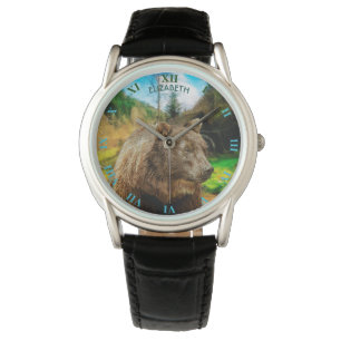 Big Grizzly Bear And Beautiful Mountains Landscape Watch