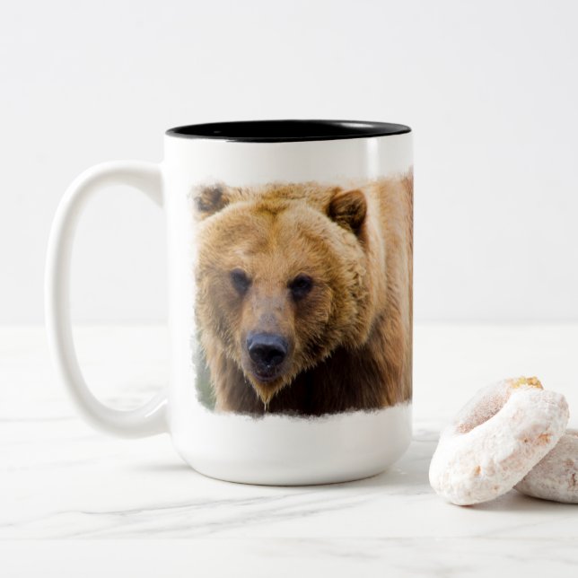 Big Grizzly Bear Close Enough Two-Tone Coffee Mug (With Donut)