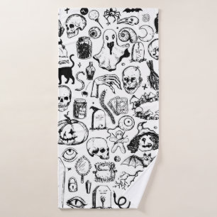 Big halloween doodles collection. Hand drawn vinta Bath Towel
