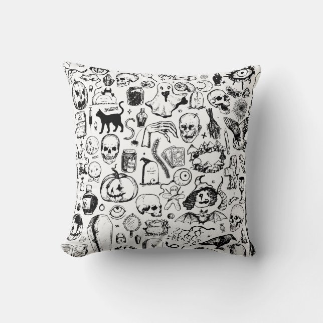 Big halloween doodles collection. Hand drawn vinta Cushion (Front)