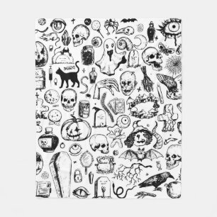 Big halloween doodles collection. Hand drawn vinta Fleece Blanket
