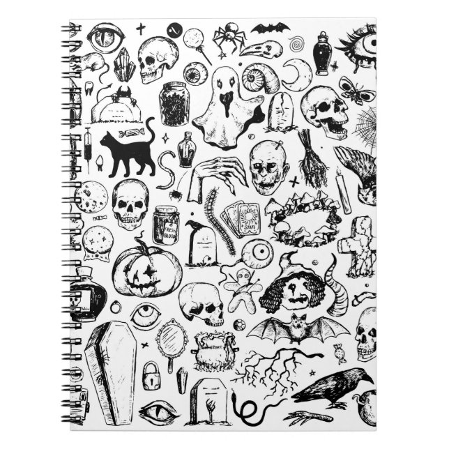 Big halloween doodles collection. Hand drawn vinta Notebook (Front)