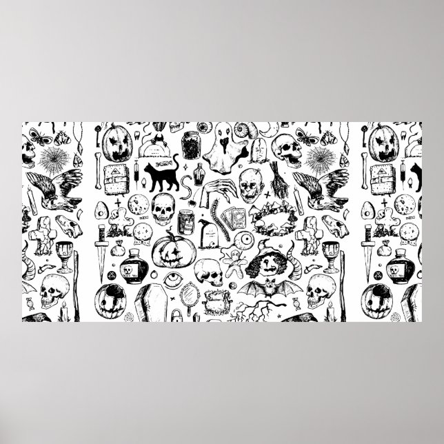 Big halloween doodles collection. Hand drawn vinta Poster (Front)