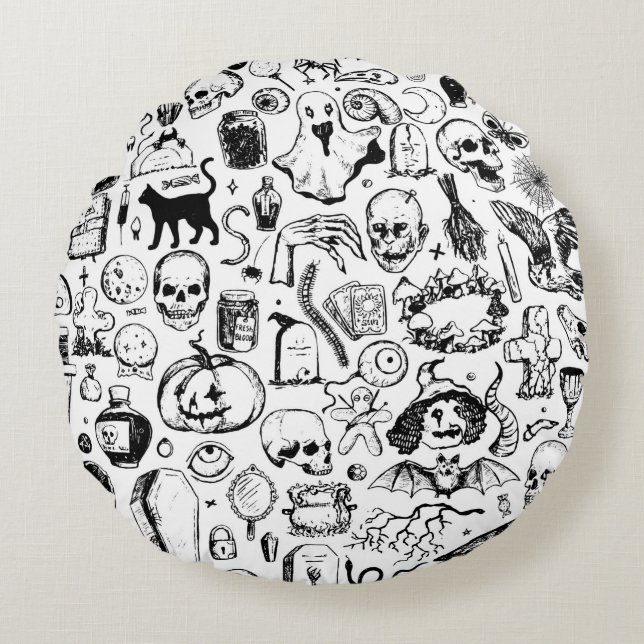 Big halloween doodles collection. Hand drawn vinta Round Cushion (Front)