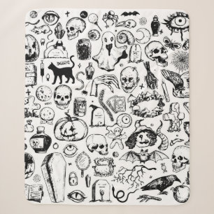 Big halloween doodles collection. Hand drawn vinta Sherpa Blanket