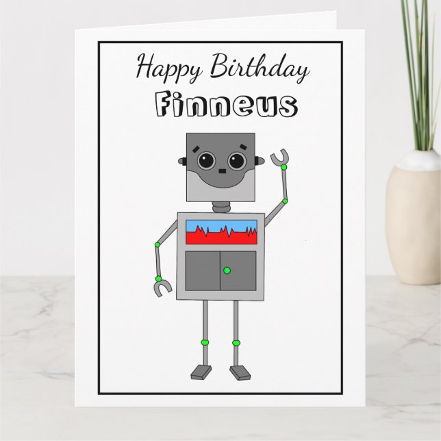 Big Happy Birthday Robot Themed with Colouring Pag Card (Front)
