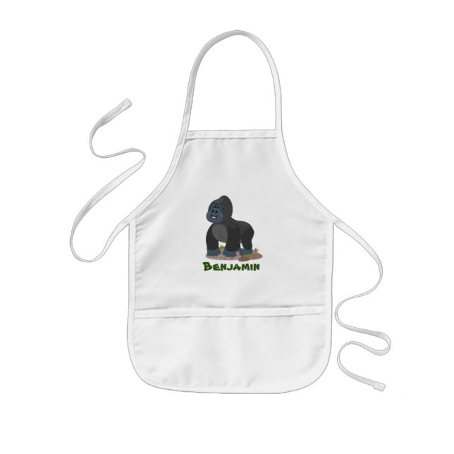 Big happy gorilla cartoon illustration kids apron (Front)