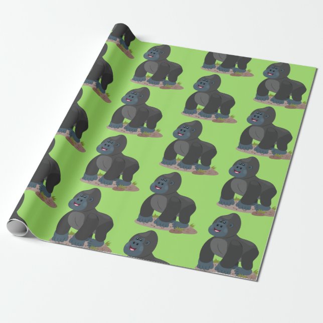 Big happy gorilla cartoon illustration wrapping paper (Unrolled)