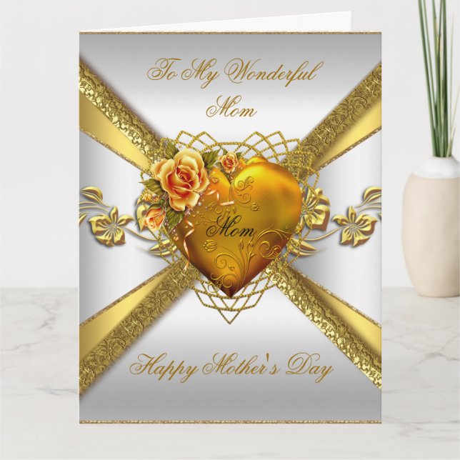 Big Happy Mother's Day Roses Gold Heart Photo 2 Card (Front)