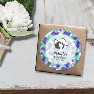 Big Hat Derby Bridal Shower Blue and Green Stripes Classic Round Sticker