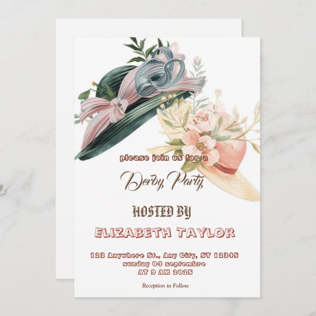 Big Hat Derby Party Invitation (Front/Back)
