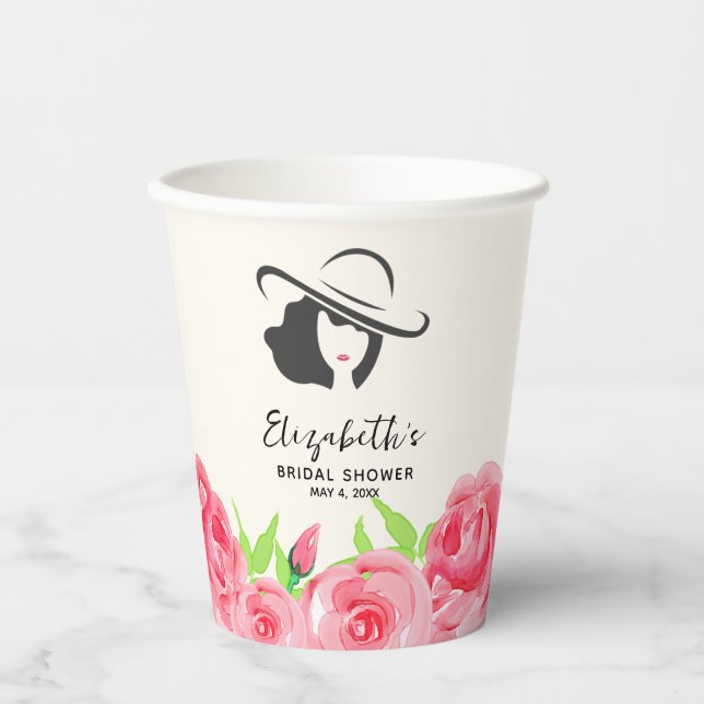 Big Hat Lady Roses Bridal Shower Paper Cups (Front)