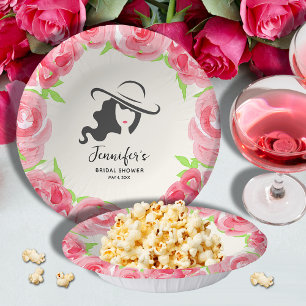 Big Hat Lady Roses Derby Bridal Shower Paper Plate
