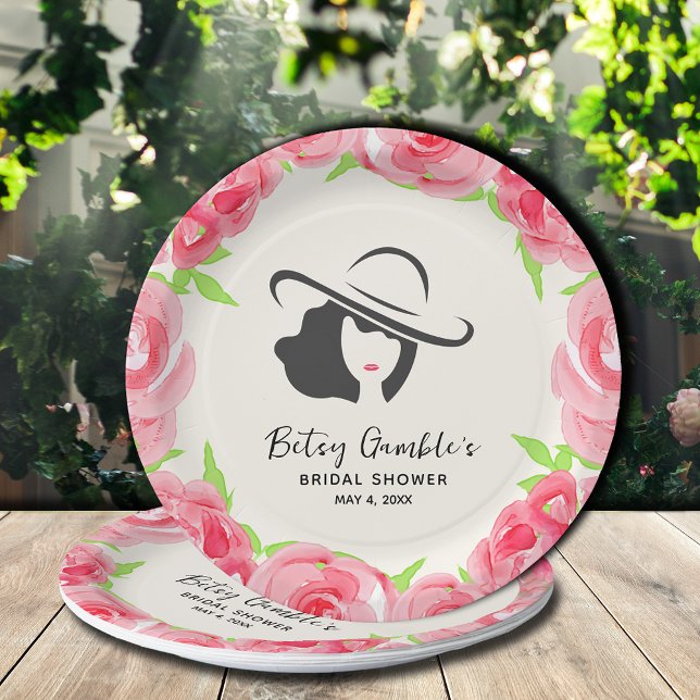 Big Hat Lady Roses Derby Bridal Shower Paper Plate (Creator Uploaded)