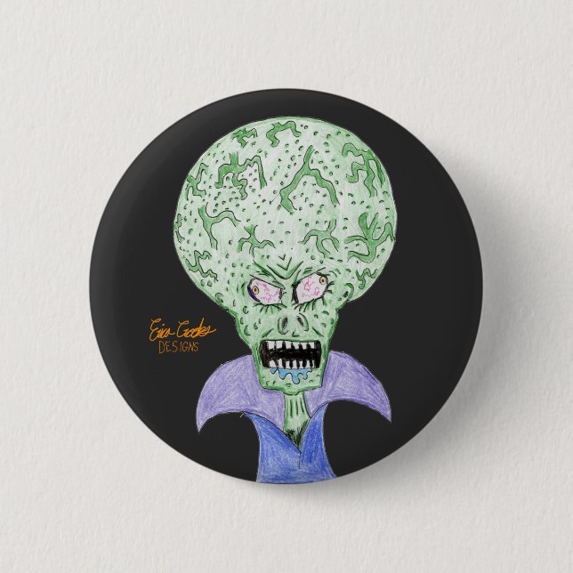 Big head alien sci-fi cartoon 6 cm round badge (Front)