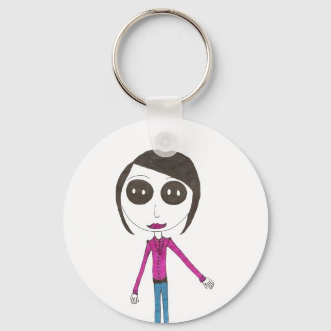 Big Head Button girl Key Ring (Front)