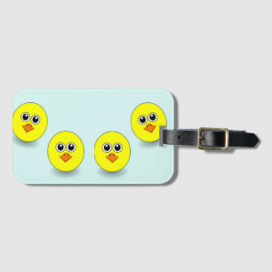 Big head chick on blue luggage tag