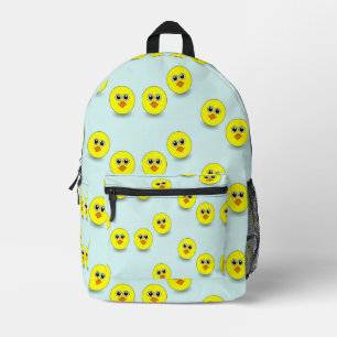 Big head chick on blue printed backpack