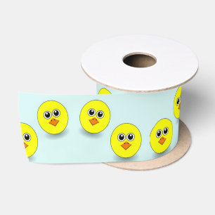 Big head chick on blue satin ribbon