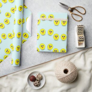 Big head chick on blue wrapping paper