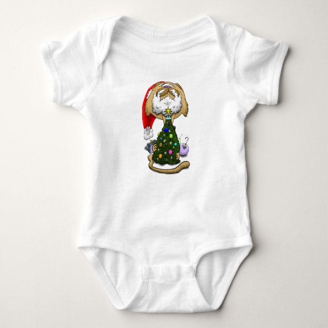  Big Head Christmas Cat Baby Bodysuit (Front)