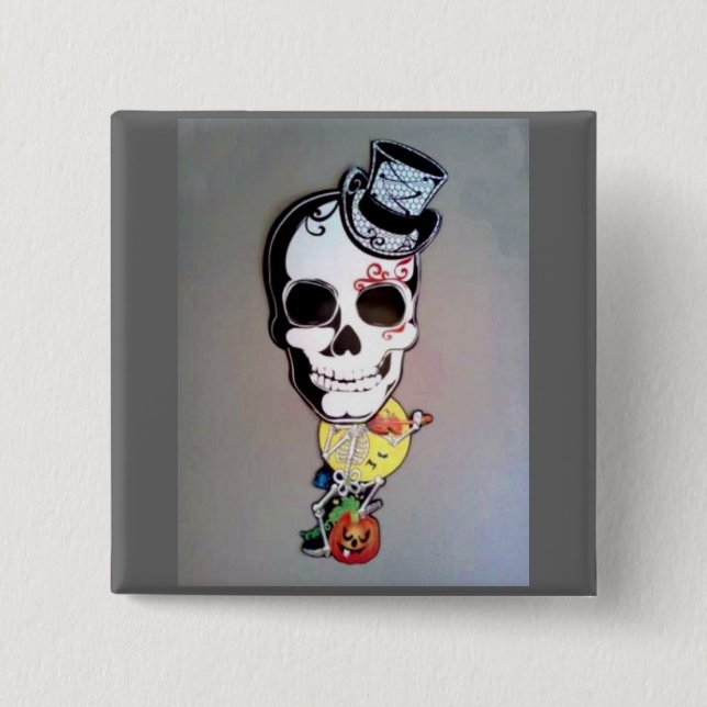 Big Head Skeleton 15 Cm Square Badge (Front)