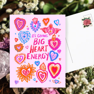 BIG HEART ENERGY Valentine Love Colourful Whimsica Postcard
