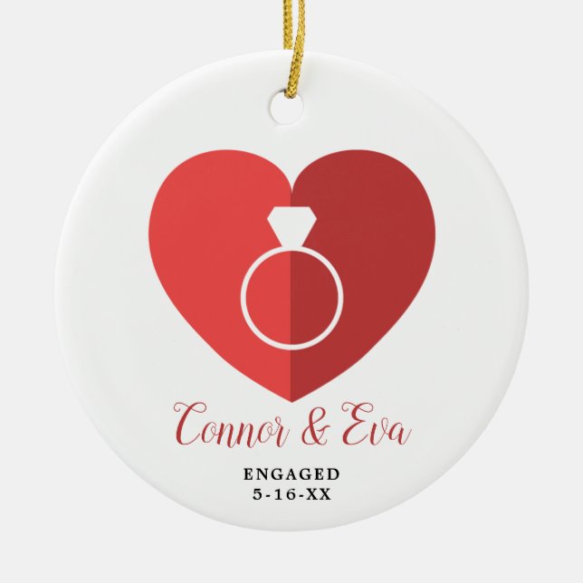 Big Heart Personalised Newly Engaged Engagement Ceramic Ornament (Front)