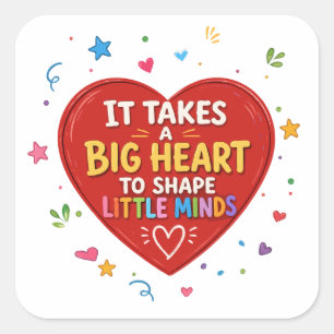Big Heart Shape Little Minds Teacher Gift Square Sticker