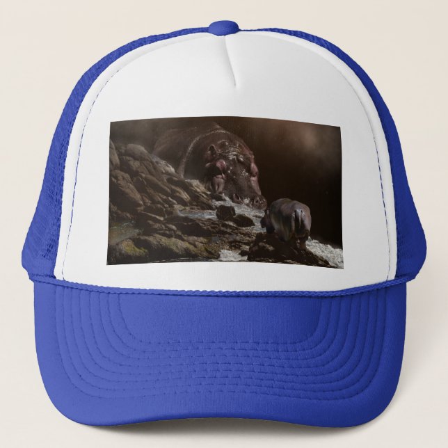 **"Big Heart, Tiny Love: A Giant Hippo’s Affection Trucker Hat (Front)