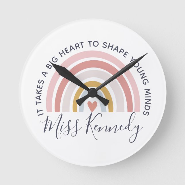 Big Heart to Shape Young Minds Teacher Round Clock (Front)