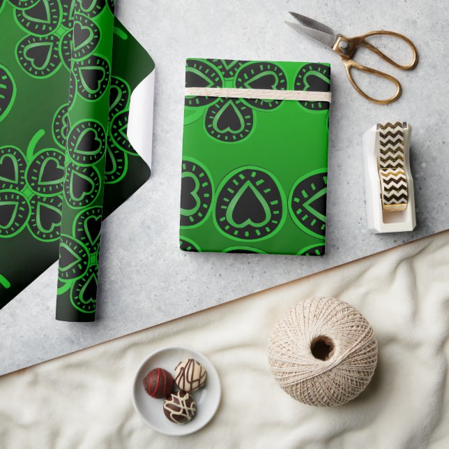 Big Hearts Clovers St Patrick Green Wrapping Paper (Crafts)