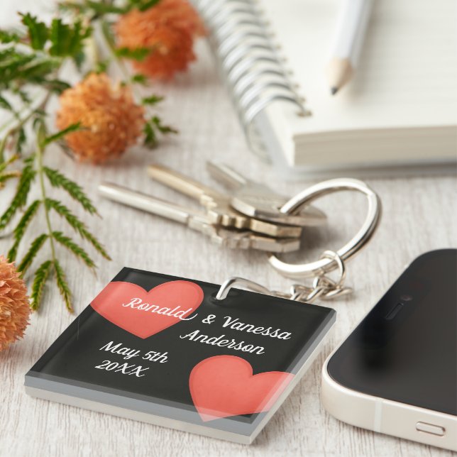 Big Hearts Couples Names/Wedding Date Key Ring (Front Right)