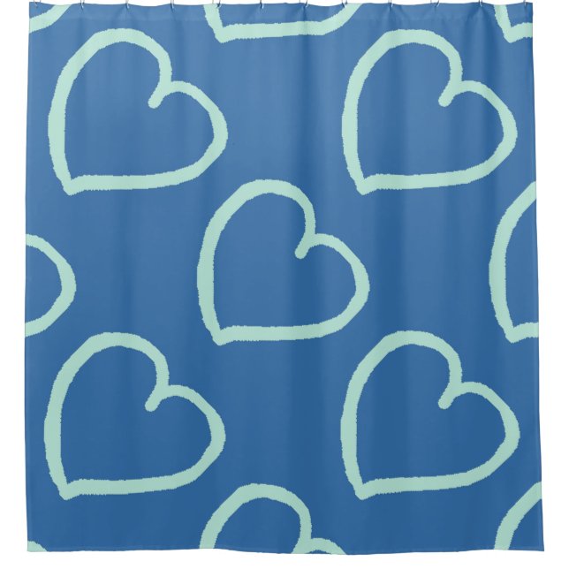 Big hearts design light blue on denim blue shower curtain (Front)