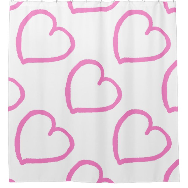 Big hearts pattern pink on white shower curtain (Front)