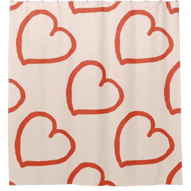 Big hearts pattern red on pink shower curtain (Front)