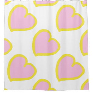 Big hearts pattern yellow pink on white shower curtain