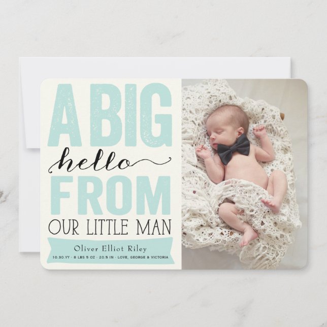 Big Hello From Our Little Man Baby Boy Photo Birth Announcement (Front)