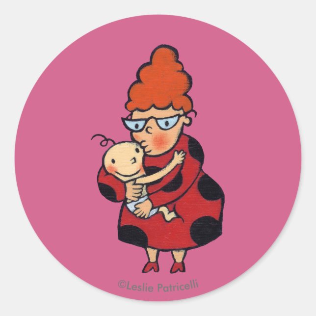 Big Hello Hugs from Auntie in Red Classic Round Sticker (Front)