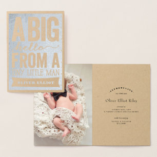 Big Hello Little Man Baby Boy Birth Announcement