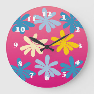 Big  Hippie Flowers Large Clock