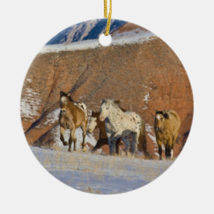 Big Horn Mountains, Horses running Ceramic Tree Decoration