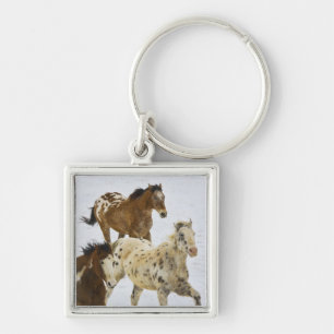 Big Horn Mountains, Horses running in the snow 4 Key Ring