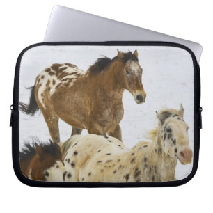 Big Horn Mountains, Horses running in the snow 4 Laptop Sleeve