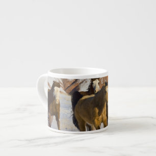 Big Horn Mountains, Horses running in the snow Espresso Cup