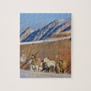 Big Horn Mountains, Horses running Jigsaw Puzzle