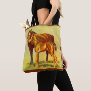 big horse little horse print tote bag