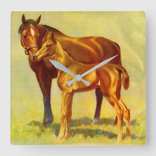 big horse little horse square wall clock (Front)