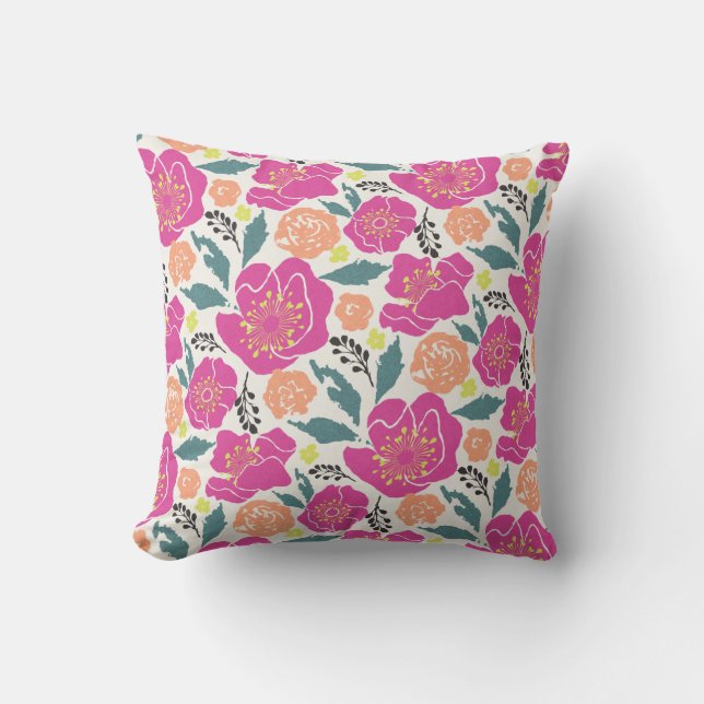 Big Hot Pink and Peach Flowers Cushion (Front)